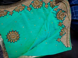 Elegant Green Dualtone Saree With Blouse
