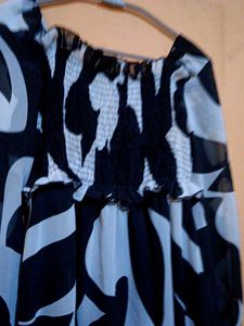 B&amp;W Abstract Smocked Bodice Maxi Dress