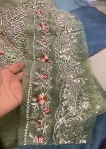 Beautiful Pakistani Organza Suit With Beautiful Embroidery Bottom Emboidry Patch Added Sleeve Look Beautiful Unstich Brand New Suit