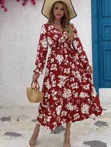 Floral Print Vacation Long Sleeve Dress