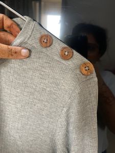 Grey Ribbed Top With Shoulder Buttons