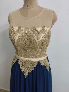 Navy &amp; Gold Embellished Gown