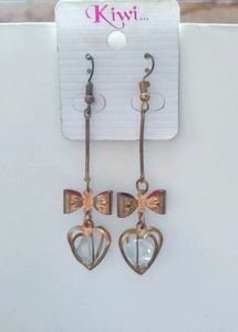 Golden Heart With Bow Aesthetic Korean  Earings