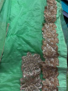 Green Fabric with Gold Embroidery