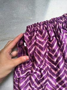 Women Purple Satin Silk Printed Kurta With Pant