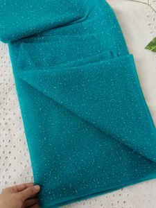 Teal Net Dupatta with Sparkles
