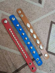 Blue Red And Brown Bracelet Bands (Set Of 3)