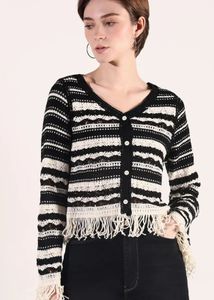 Striped Fringe Cardigan