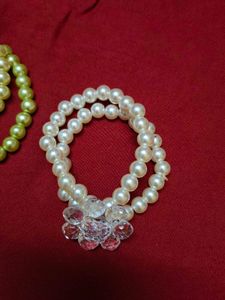 Pearl Flower Bracelet Combo, White And Pista Green