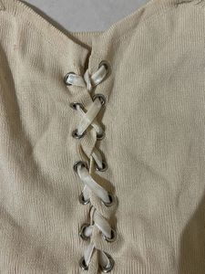 Cute Beige Lace-Up Crop Top