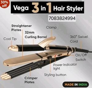 VEGA 3 IN 1 HAIR STYLER (STRAIGHTENER, CURLER)