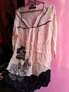 White And Black Short 3/4 Hand Kurti