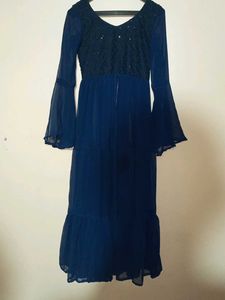 Navy Blue Maxi Dress with Sheer Sleeves