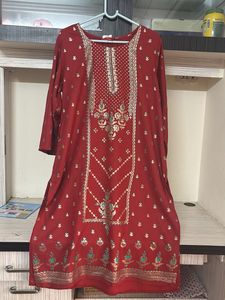Elegant Red Embroidered Kurta with tag
