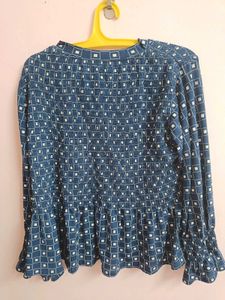 Blue Patterned Peplum Top