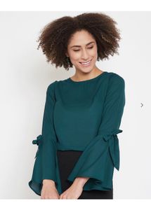 Emerald Green  Wrap / Clinched waist Top With Bow