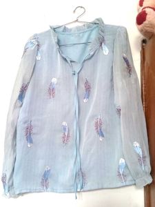 Feather Print Sheer Blouse