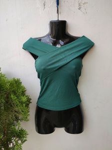 SHEIN Ribbed Knit Bardot Crossover Top