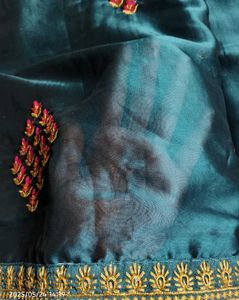 Teal and Pink Embroidered Saree