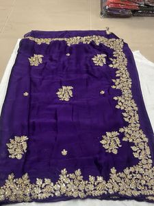 Purple &amp; Gold Embroidered Saree