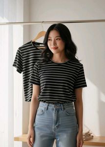 Striped Crop Top White And Black Cobintion  XL