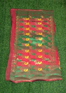 Tasar Saree - Red &amp; Green