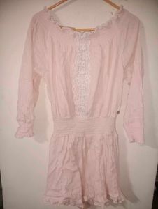 Pink Lace Trim Mini Dress