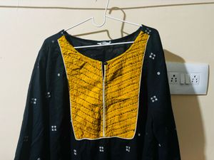 ₹190 Plus size black and yellow printed Kurta 5XL