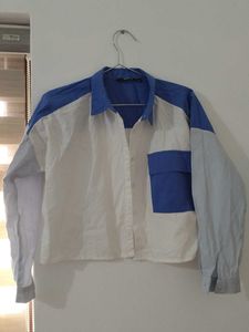 Blue & White Crop Shirt
