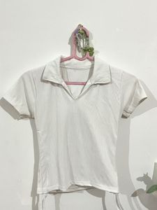 White Polo Crop Top