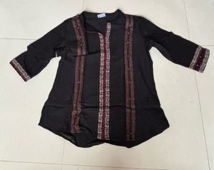 Black Tunic Top with Embellished Sleeves