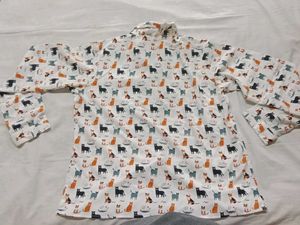 Cat Printed White Shirt