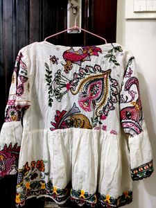 White Indian Printed Top (Free Size)
