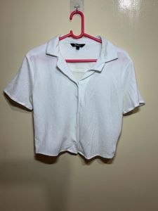 White Collared Crop Shirt