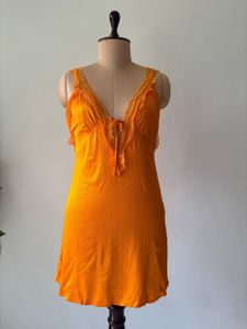 Vintage Orange Lace Trim Slip Dress