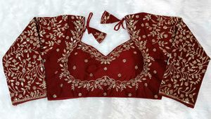 Maroon Embroidered Full Sleeves Blouse