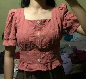 Rust Orange Button-Front Crop Top