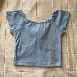Blue Front Tie Up Crop Top