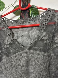 Gray Lace Peplum Top