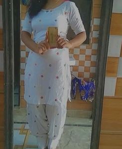 Cotton White Punjabi Suit Salwar With Mirror Work
