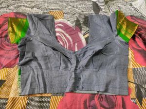 Grey And Green Silk Blouse