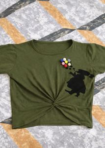 Olive Green Knotted Crop Top