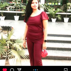 Maroon Casual Off Shoulder Women Jumpsuit