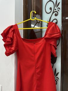 Red Ruffle Sleeve Bodycon Dress