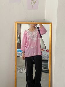 Pink Embroidered Tunic Top