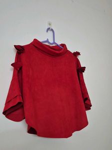 Red Suede Poncho Top