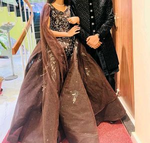 Elegant Cofee Colour Embroidered Gown