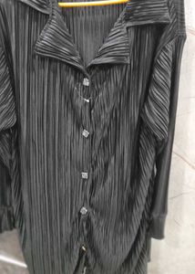 Pleated Black Button-Down Top