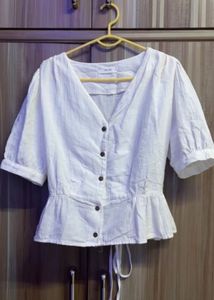 White Puff Sleeve Peplum Top 🤍