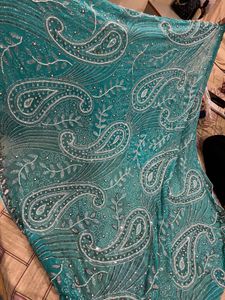 Sea blue Beaded Sequence Saree